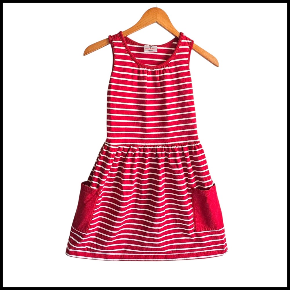 Hanna Andersson Striped Dress‎ Sleeveless Casual Pockets Red White Size 150